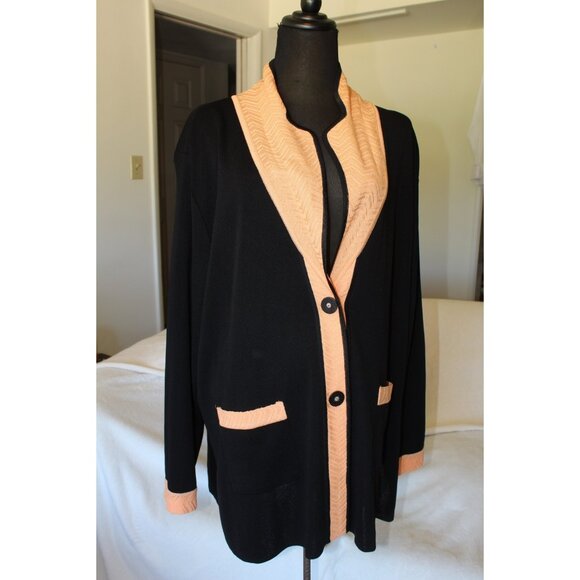 Exclusively Misook Black Cardigan Two Buttons 2X Pockets Stretch Modest Flowy - Picture 7 of 9
